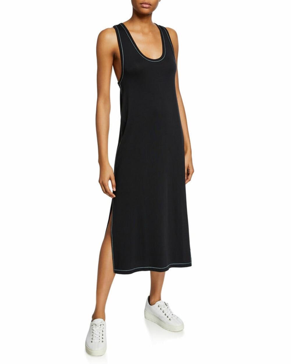 Rag & Bone Marlon Tank Midi Dress Black Contrast Stitch Side Slit Size M